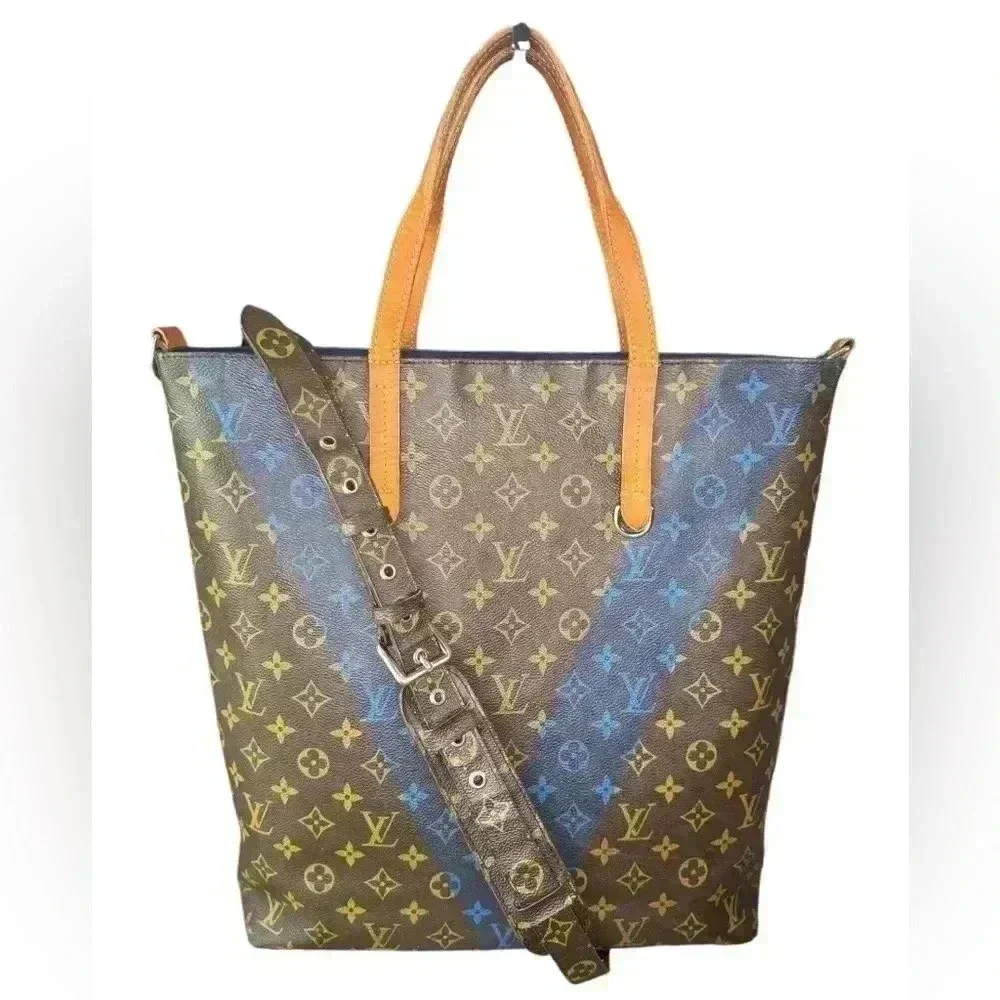Louis Vuitton V Jour Blue Tote Crossbody Bag In Monogram Cambas.